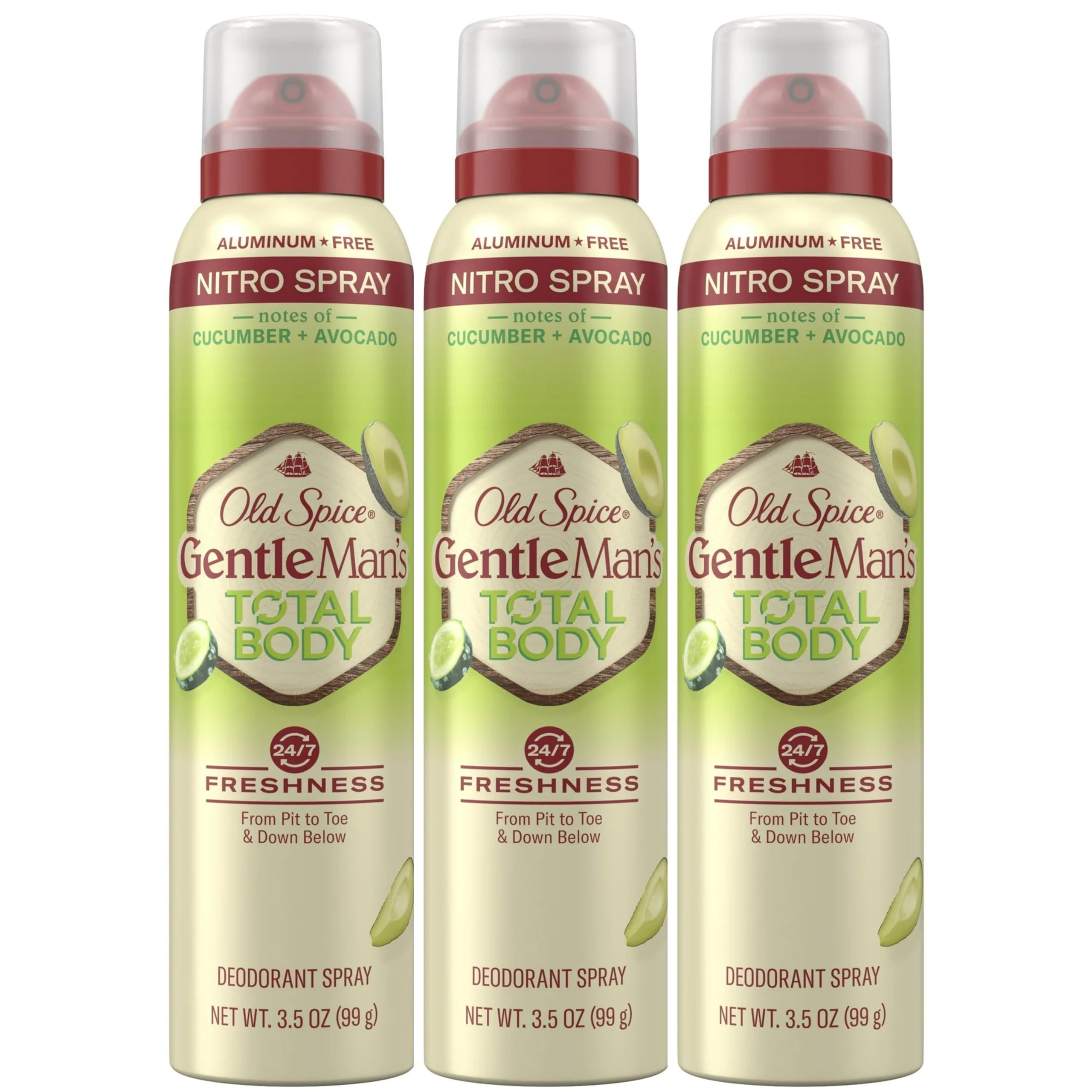 Old Spice Whole Body Deodorant Spray for Men – Aluminum Free, Cucumber + Avocado, 3 x 3.5 oz