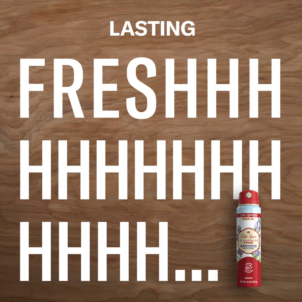 Old Spice Aluminum Free Dry Spray – Wilderness Lavender Scent, 24/7 Odor Protection, 4.3 oz (Pack of 3)
