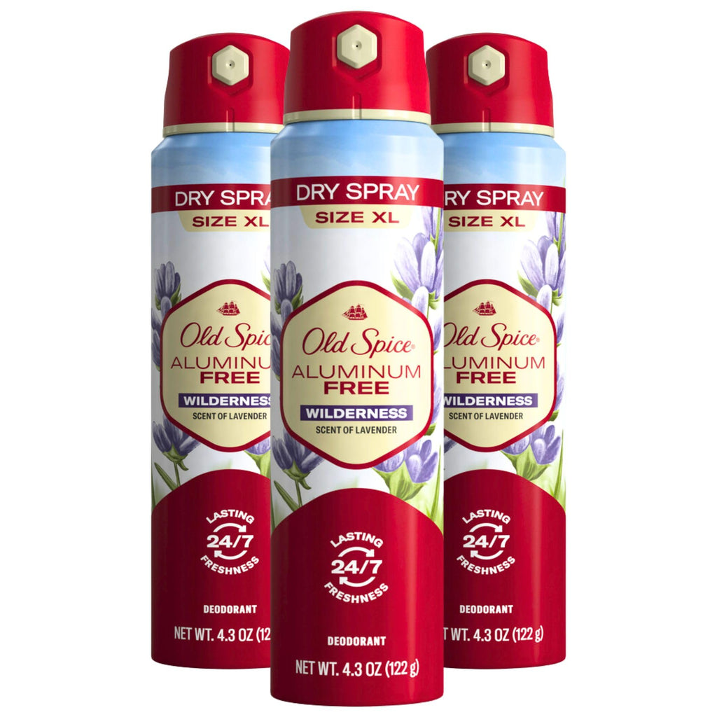 Old Spice Aluminum Free Dry Spray – Wilderness Lavender Scent, 24/7 Odor Protection, 4.3 oz (Pack of 3)