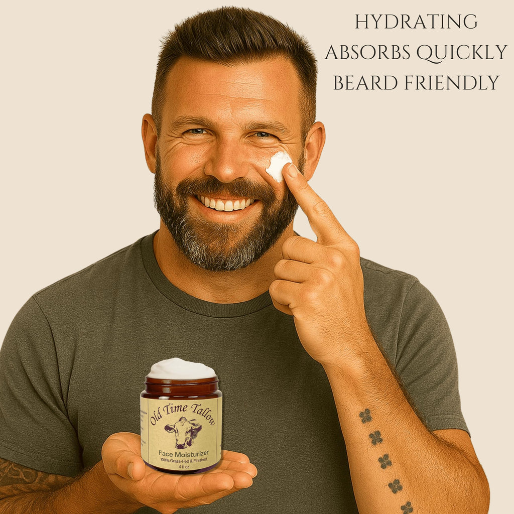 Old Time Tallow Organic Face Moisturizer – 4oz, Grass-Fed Beef Tallow, Amber Glass, Vanilla, Made in USA