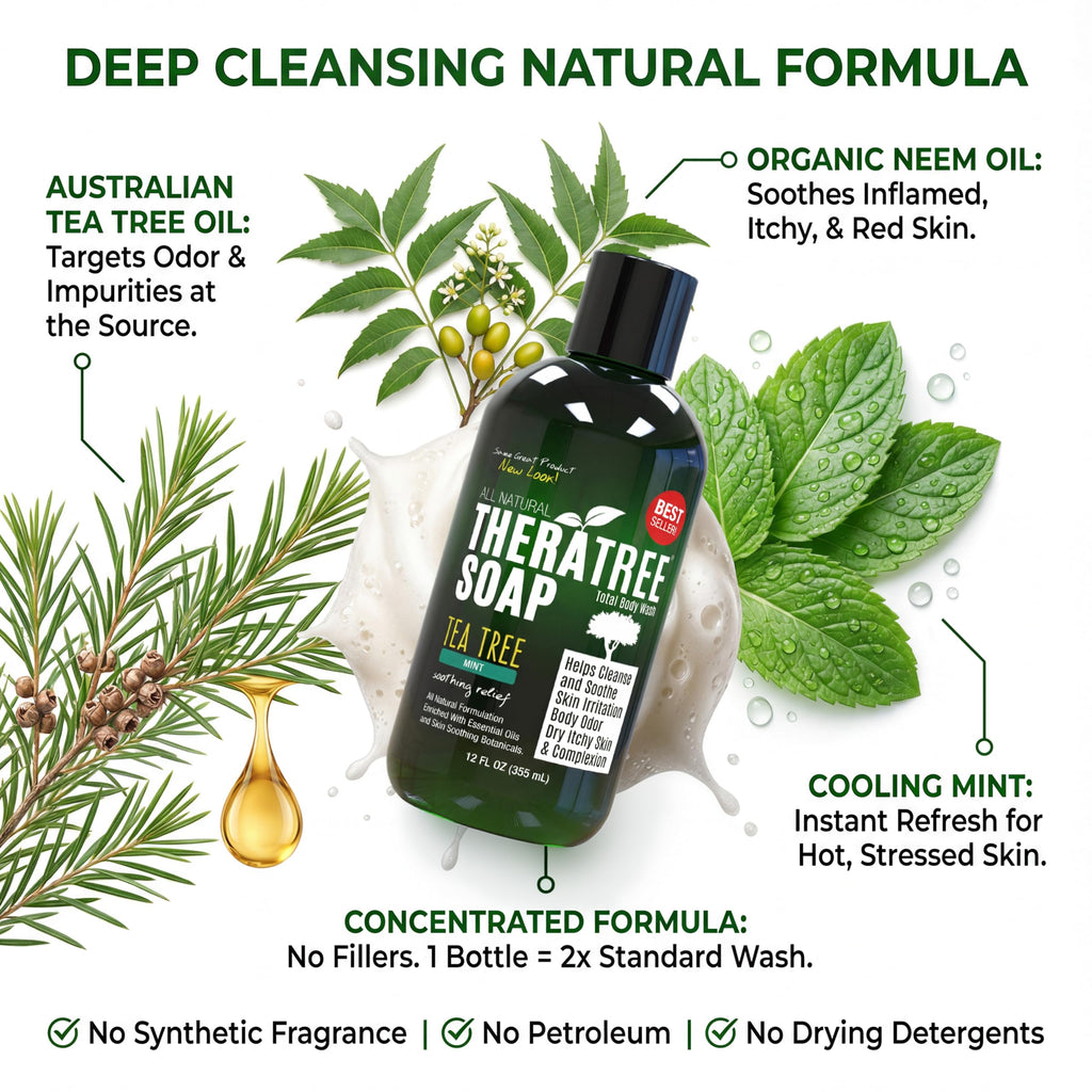 Oleavine TheraTree Tea Tree Oil Soap with Neem Oil – 12oz | Deep Cleanse for Body and Face