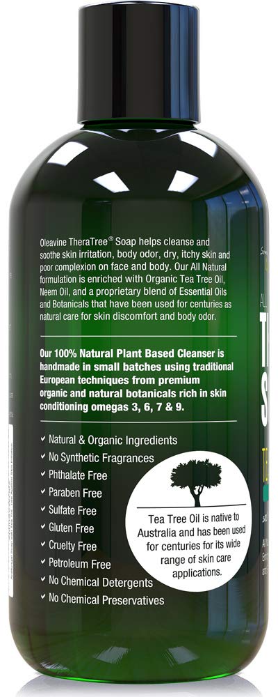 Oleavine TheraTree Tea Tree Oil Soap with Neem Oil – 12oz | Deep Cleanse for Body and Face