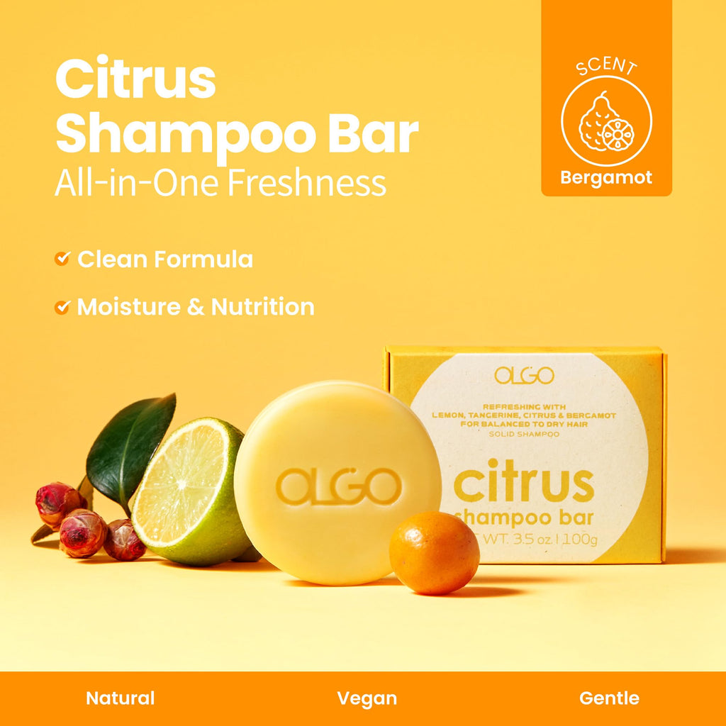 OLGO Citrus Shampoo Bar — All-in-One Solid Shampoo & Body Wash with Citrus, Argan & Jojoba Oils | Vegan & Sustainable 3.5 oz