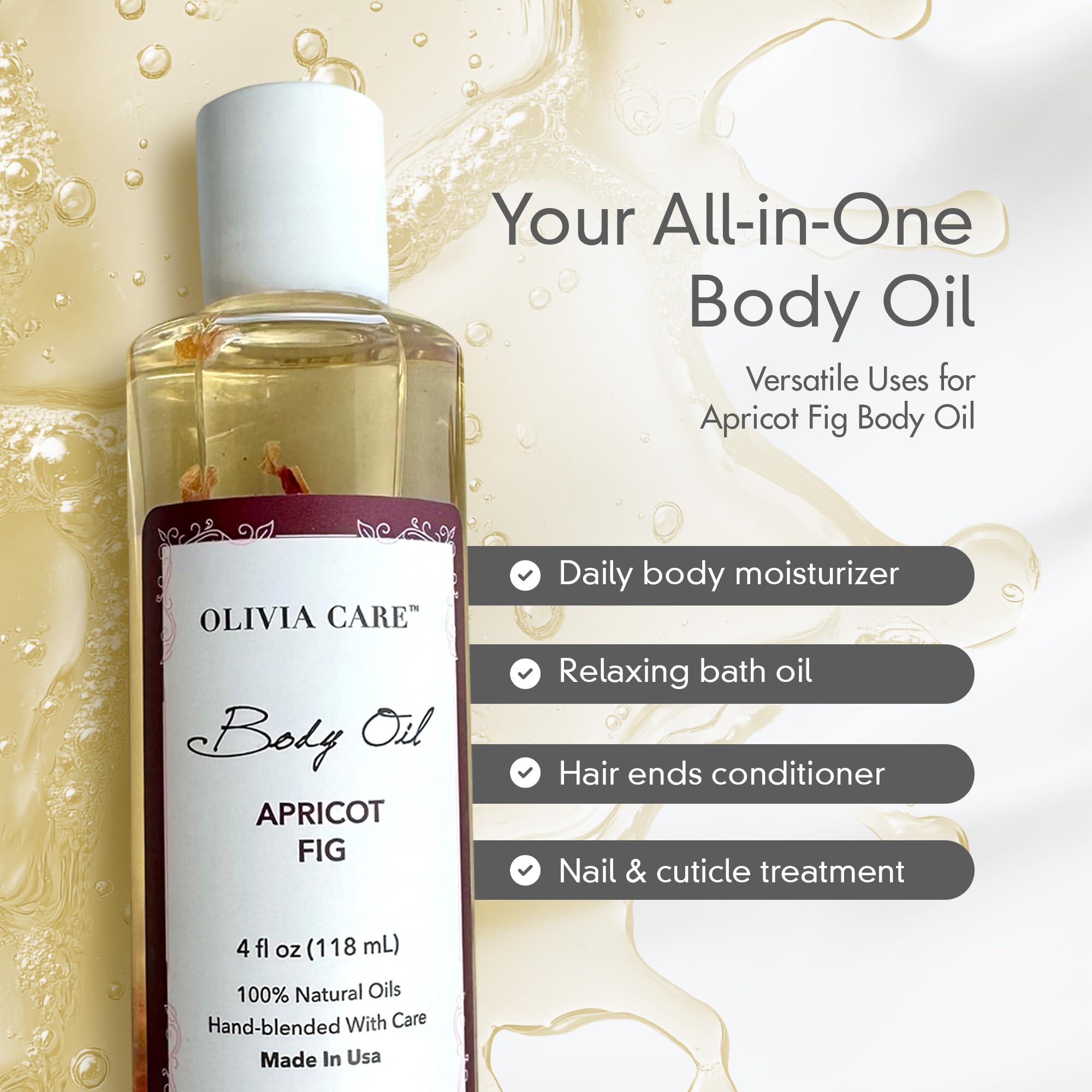 Olivia Care Apricot Fig Body Oil – Vegan, Natural Moisturizing with Vitamin E