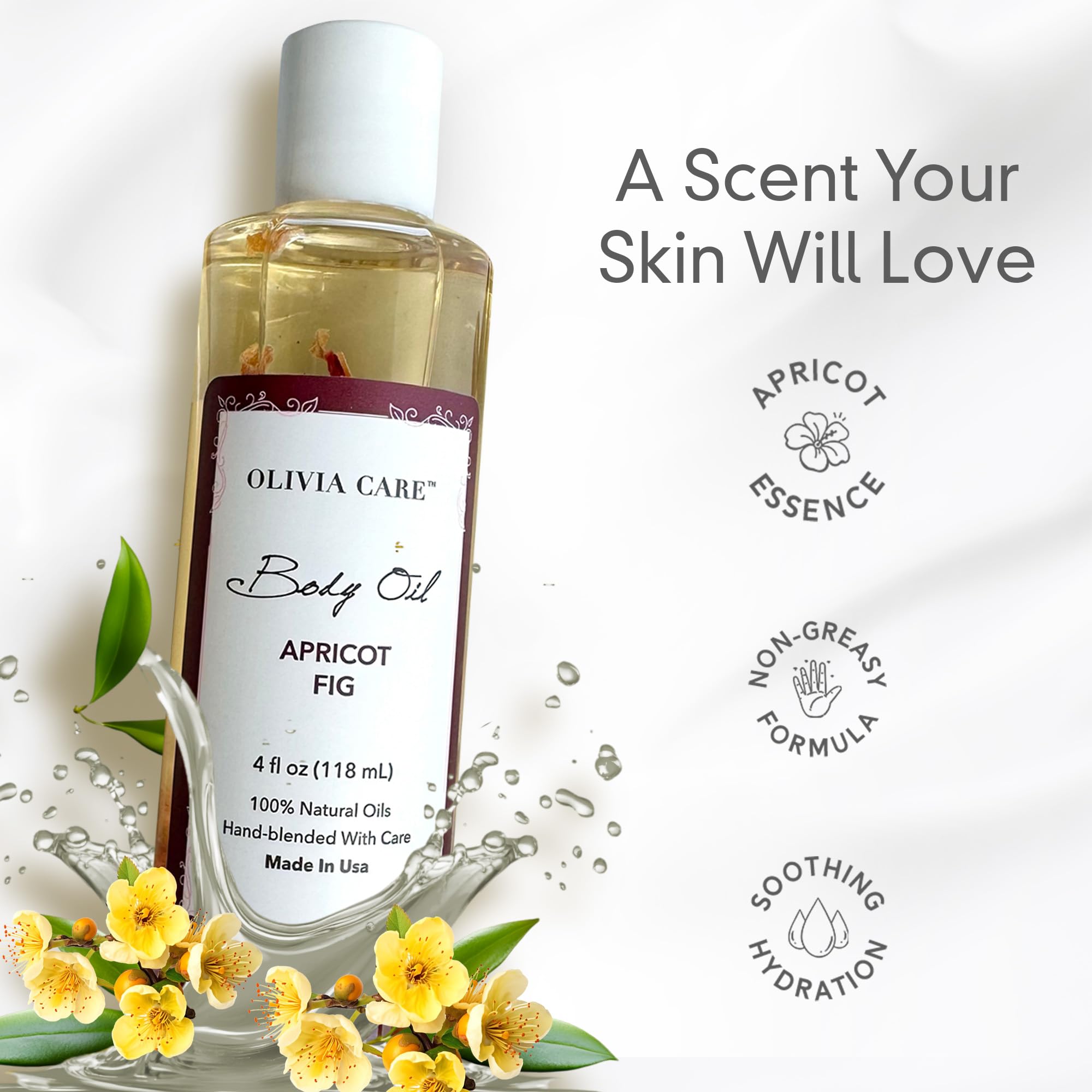 Olivia Care Apricot Fig Body Oil – Vegan, Natural Moisturizing with Vitamin E