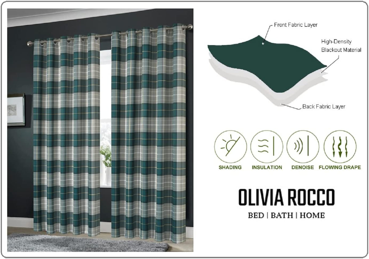 OLIVIA ROCCO Blackout Thermal Curtains Check Marble Design Light Blocking Panels Multiple