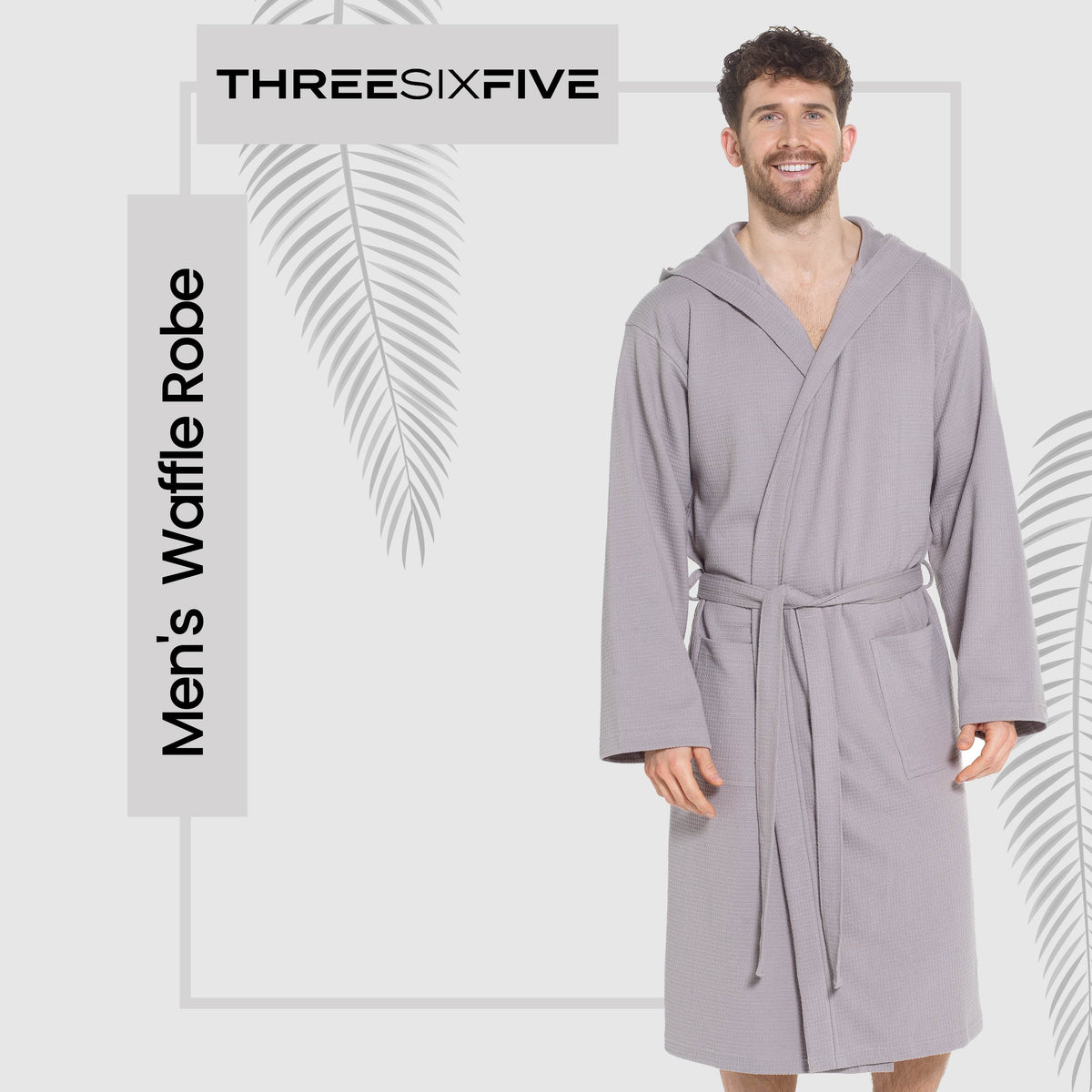 OLIVIA ROCCO Men's Hooded Waffle Cotton Bathrobe Grey 100% Cotton Super Absorbent Spa