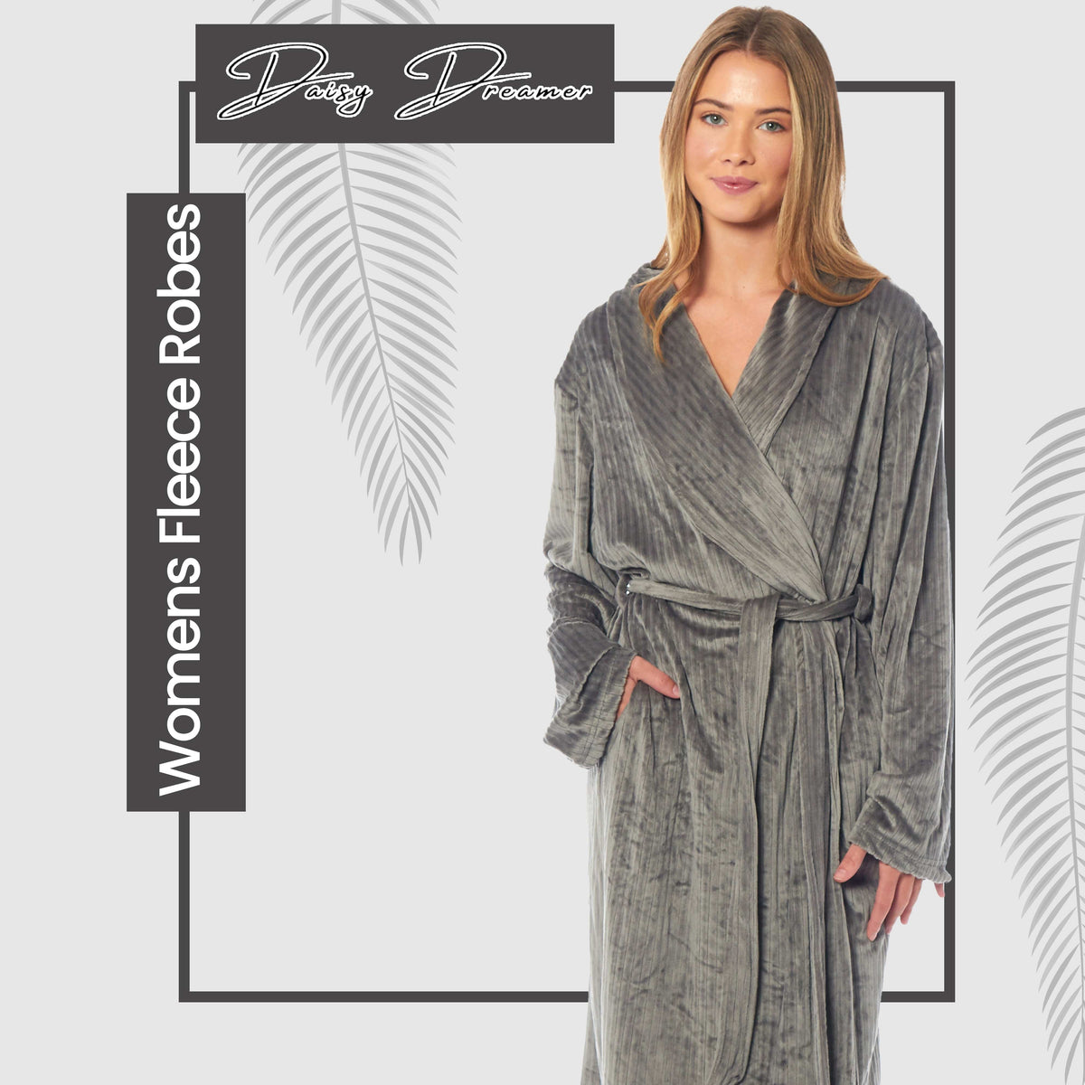 OLIVIA ROCCO Womens Stripe Jacquard Soft Warm Long Dressing Gown With Belt Pockets Shawl