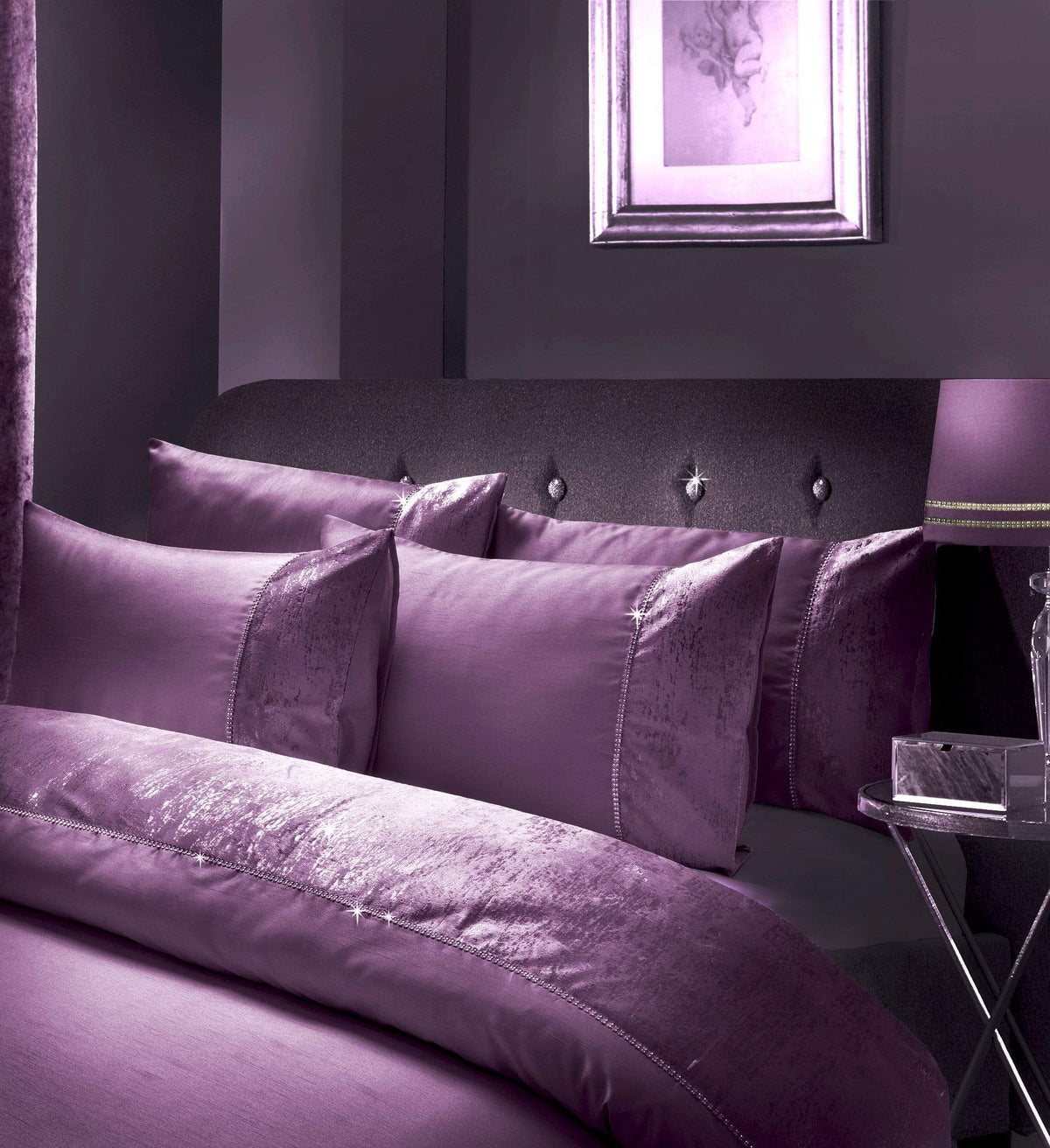 OLIVIA ROCCO Valentina Duvet Set With Crushed Velvet Trim And Diamante Detailing