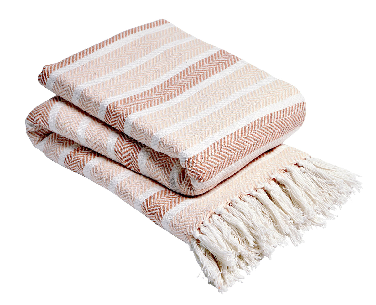 OLIVIA ROCCO Zara Striped Handwoven Pure Cotton Throw Blanket With Tassels Eco Friendly
