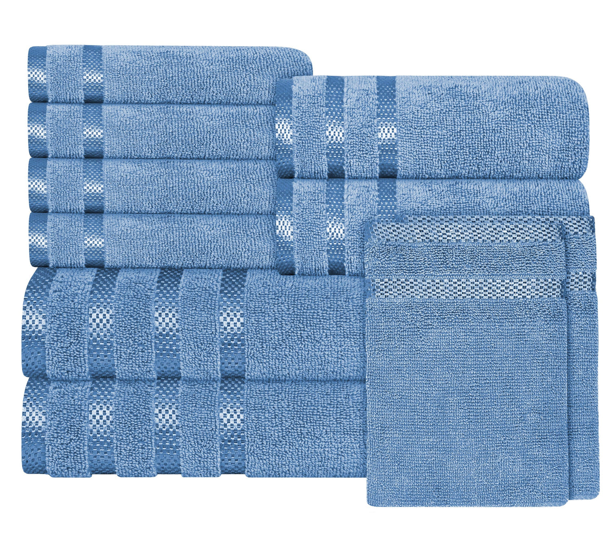 OLIVIA ROCCO Belmont Viscose Stripe Blue Towels 100% Cotton Hotel Quality Super Absorbent