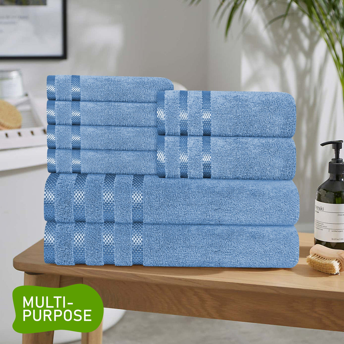 OLIVIA ROCCO Belmont Viscose Stripe Blue Towels 100% Cotton Hotel Quality Super Absorbent