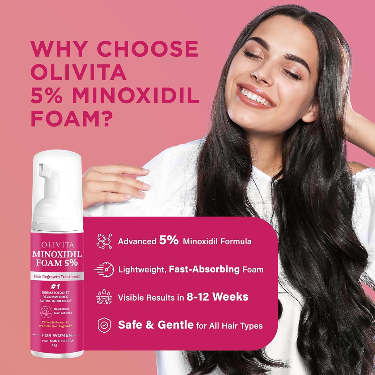 OLIVITA 5% Minoxidil Foam for Women – Hair Regrowth with Biotin & Rosemary (3-Pack)