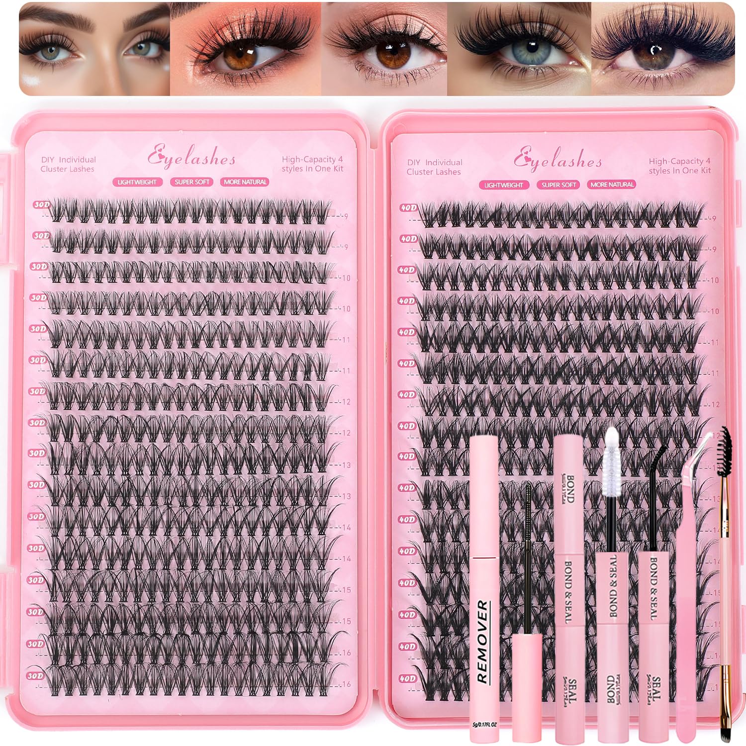 OLLAVO Lash Clusters Kit — 640 Pcs DIY Lashes 9-16mm, 30D-40D, D Curl