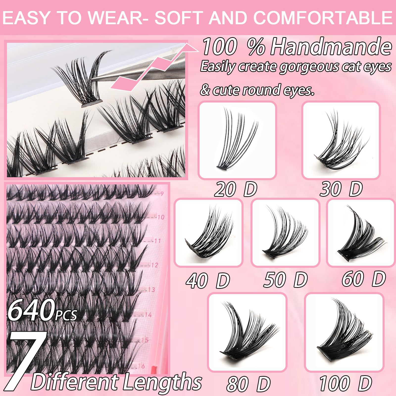 OLLAVO Lash Clusters Kit — 640 Pcs DIY Lashes 9-16mm, 30D-40D, D Curl