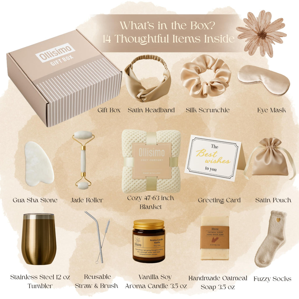 Ollisimo Luxury Gift Basket for Women – Spa Self Care Kit (Ivory)