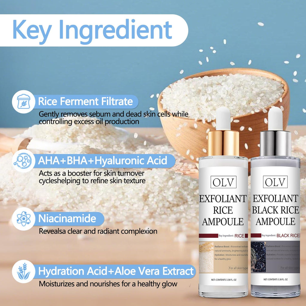 OLV Peel Shot Glow Rice Ampoule Duo – White & Black Rice Exfoliant for All Skin Types