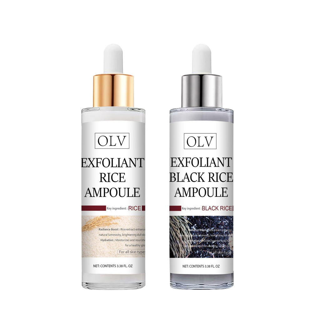 OLV Peel Shot Glow Rice Ampoule Duo – White & Black Rice Exfoliant for All Skin Types