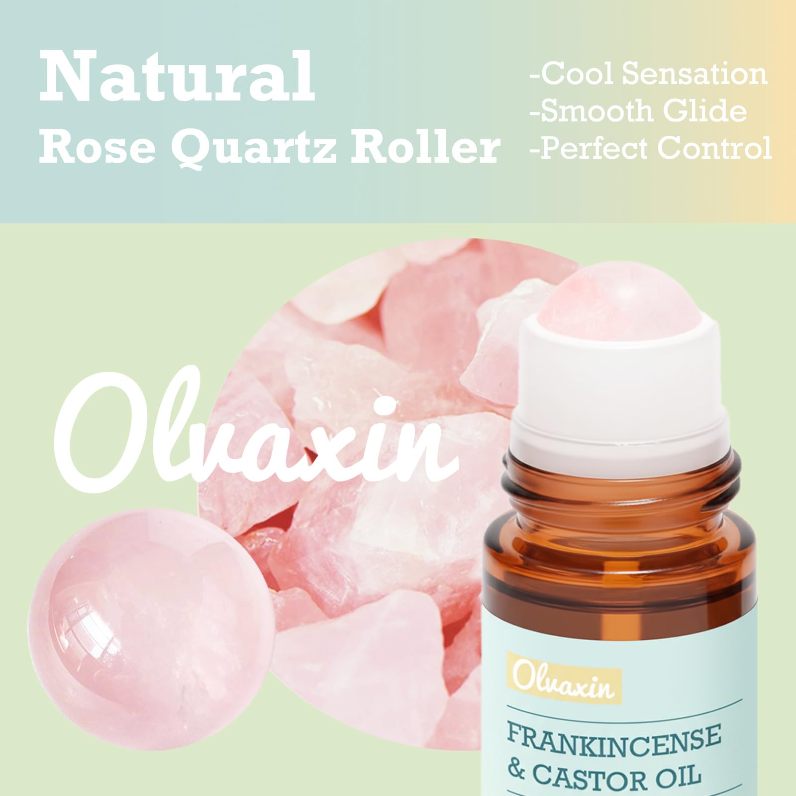 Olvaxin Frankincense & Castor Oil Roll-On with Rose Quartz — 2-Pack, 3.4 fl oz Total