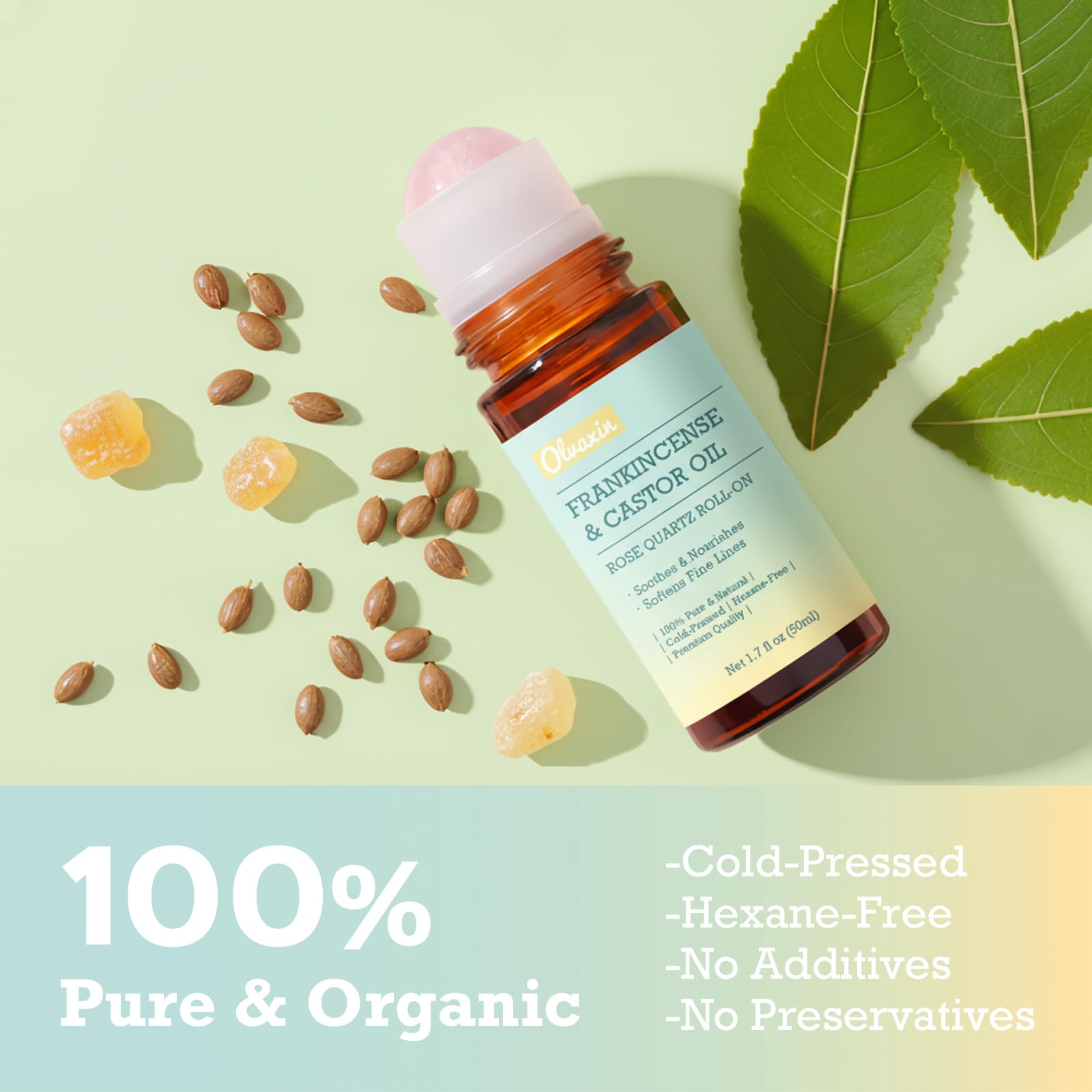 Olvaxin Frankincense & Castor Oil Roll-On with Rose Quartz — 2-Pack, 3.4 fl oz Total