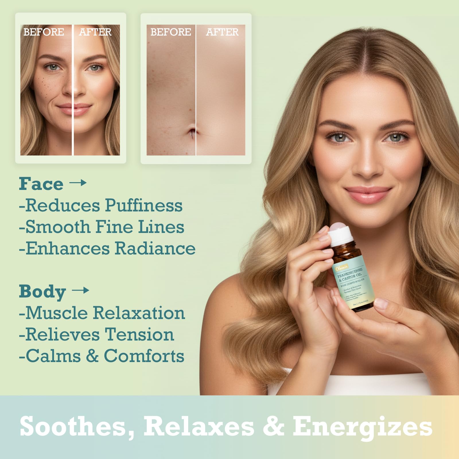 Olvaxin Frankincense & Castor Oil Roll-On with Rose Quartz — 2-Pack, 3.4 fl oz Total