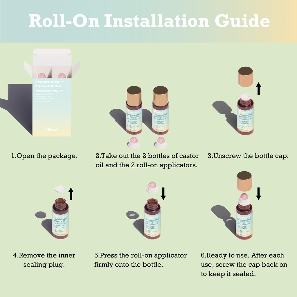 Olvaxin Frankincense & Castor Oil Roll-On with Rose Quartz — 2-Pack, 3.4 fl oz Total