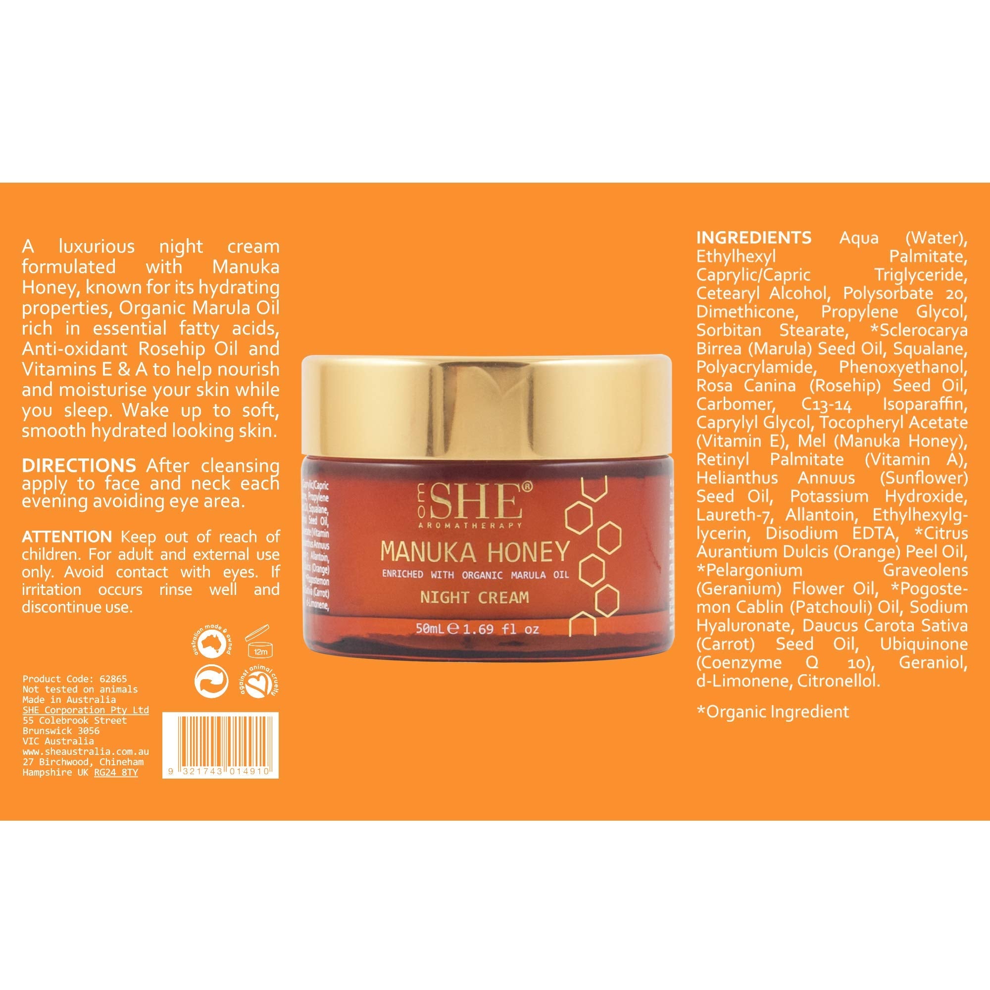 Om She Aromatherapy Manuka Honey Night Cream – Hydrating Night Moisturizer with Marula & Rosehip