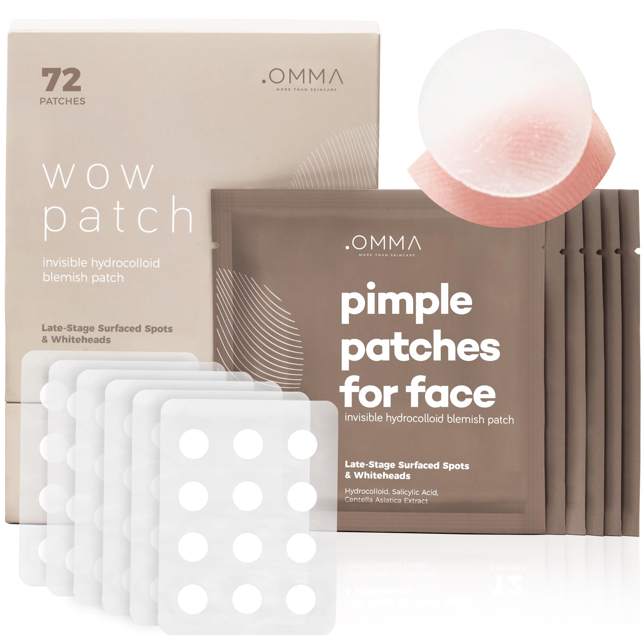 OMMA Korean Pimple Patches – Hydrocolloid Acne Dots, 72 Count, 10mm, Salicylic Acid