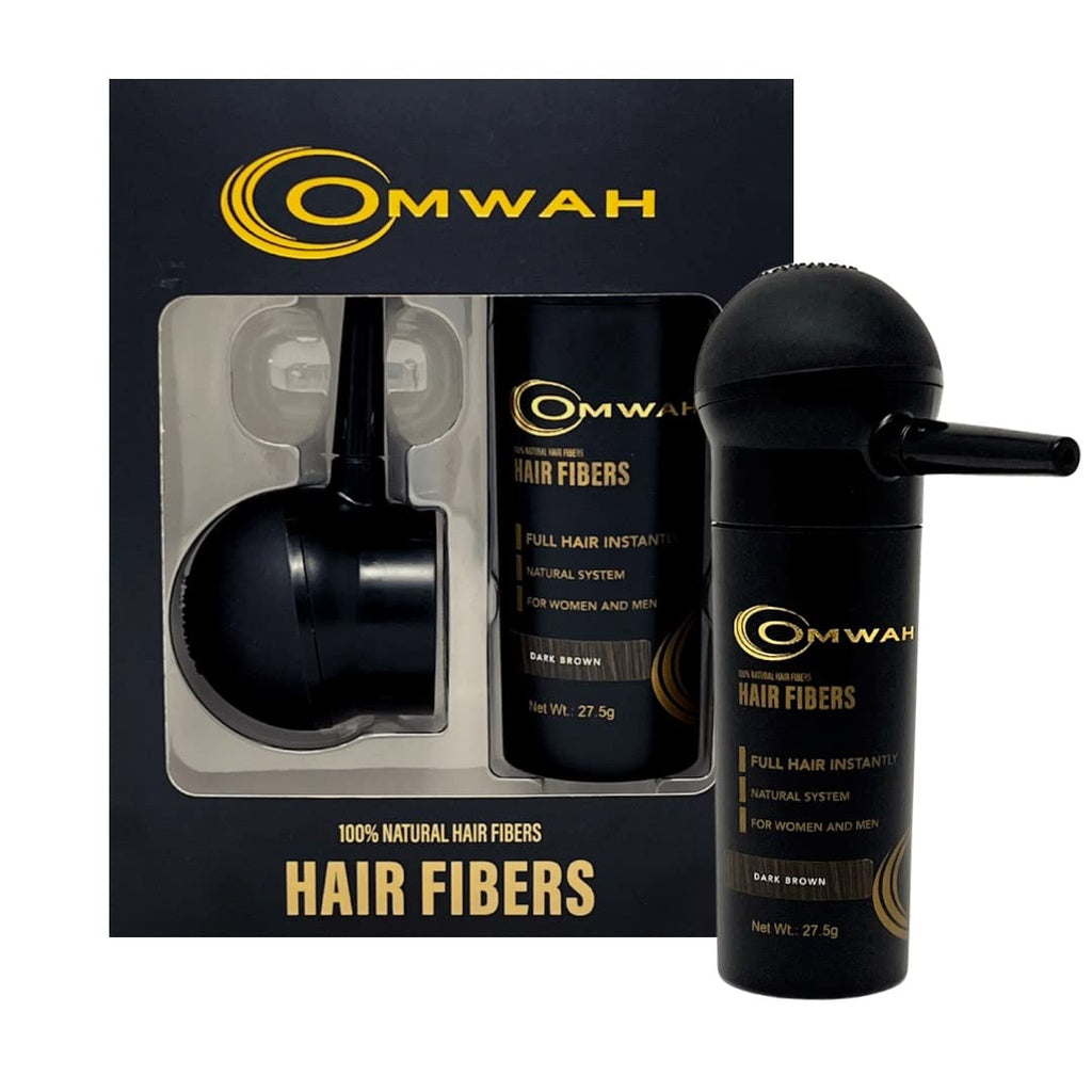 OMWAH Natural Hair Fibers 2-in-1 Kit (Dark Brown) – Instant Fuller Hair & Spray Applicator