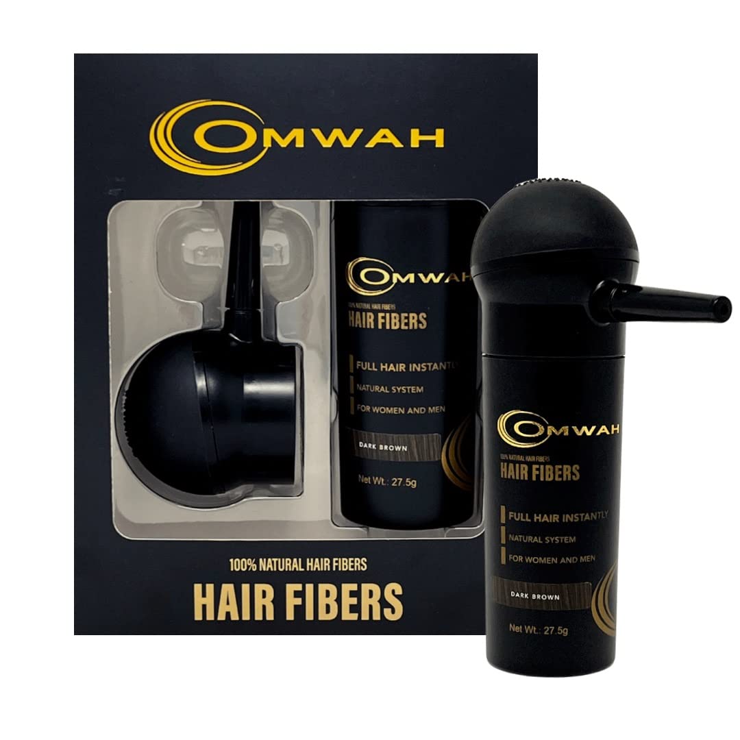 OMWAH Natural Hair Fibers 2-in-1 Kit (Dark Brown) – Instant Fuller Hair & Spray Applicator