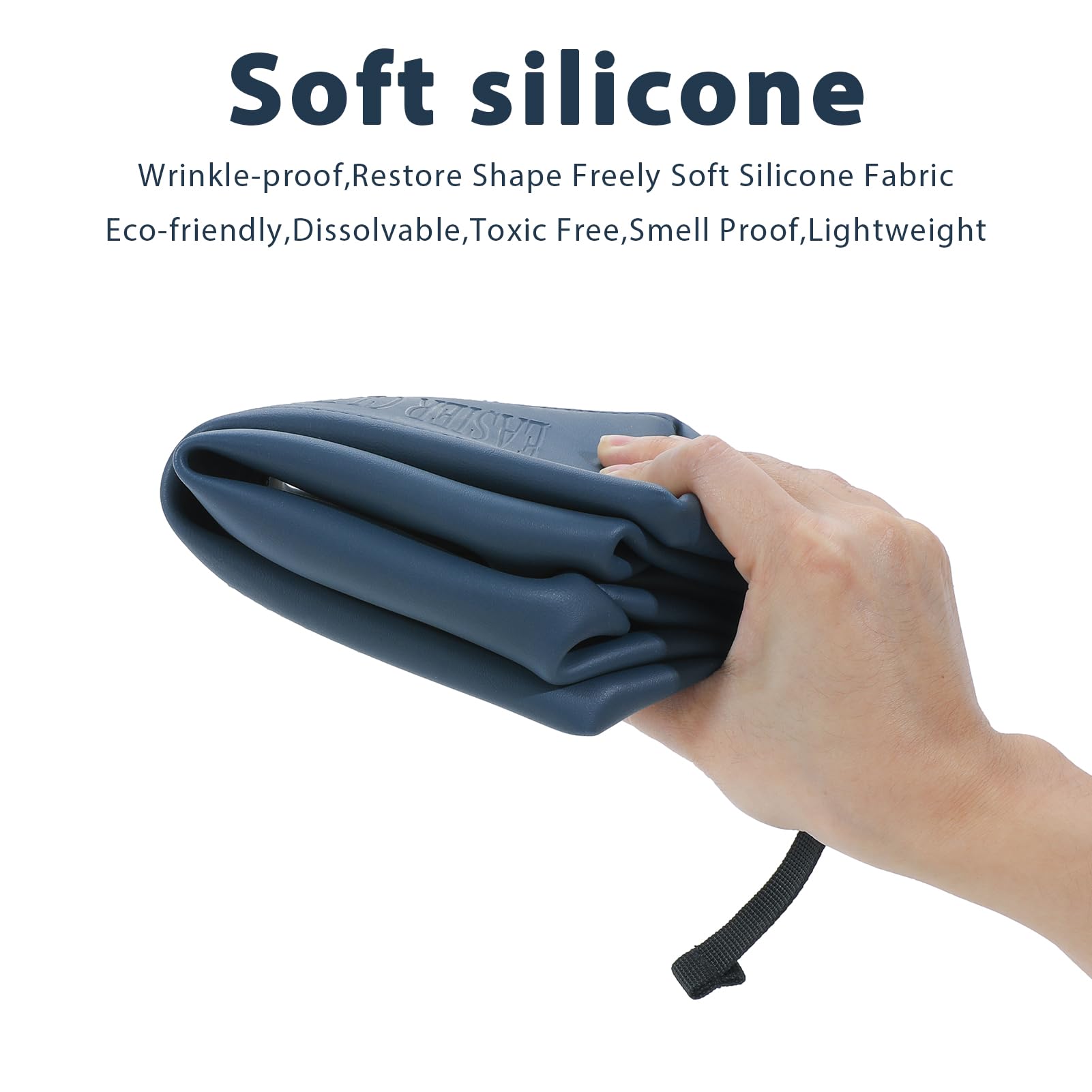 Onbagway 6x9.84 in Large Silicone Toiletry Bag – 4.5L, Waterproof, Foldable Travel Organizer, Navy