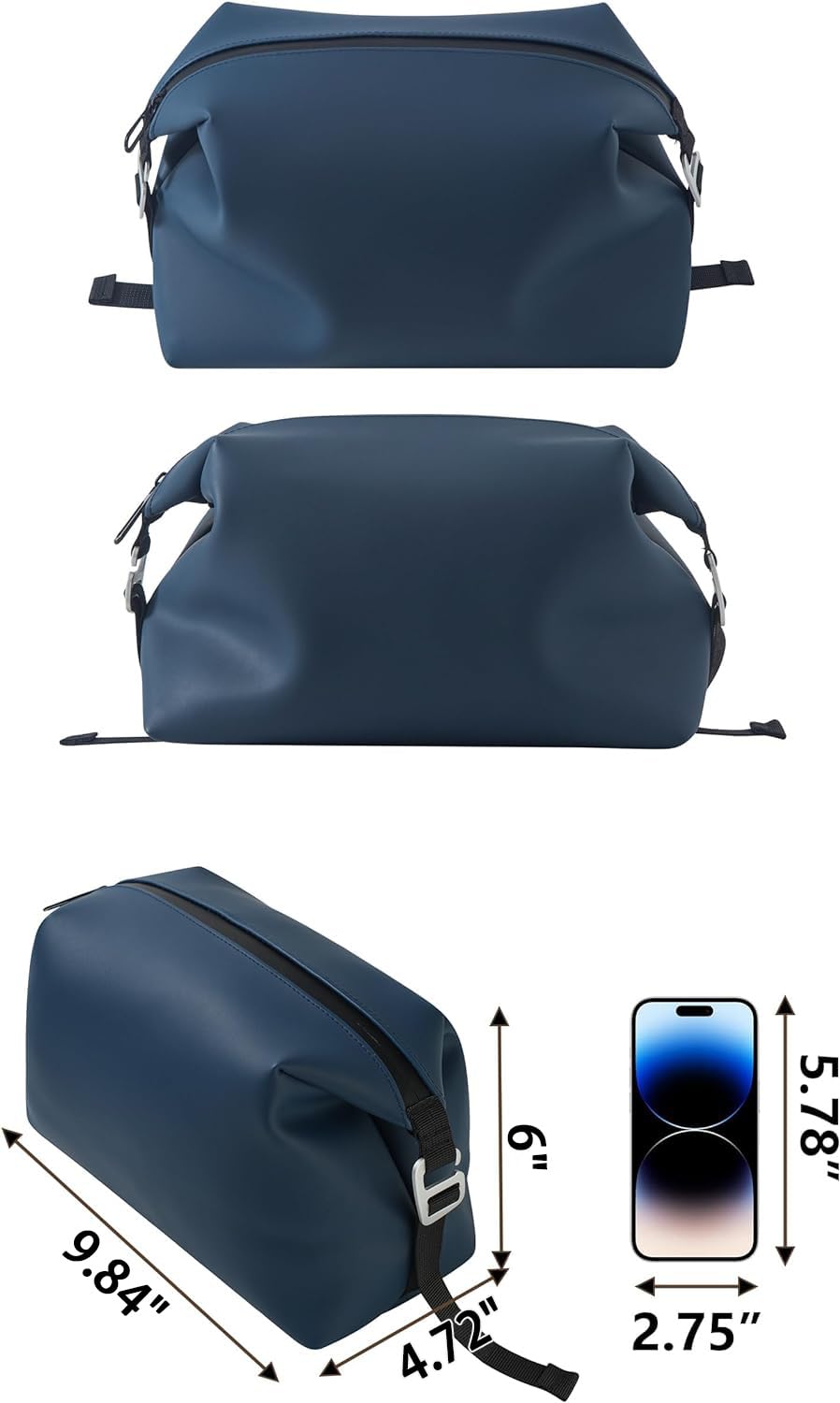 Onbagway 6x9.84 in Large Silicone Toiletry Bag – 4.5L, Waterproof, Foldable Travel Organizer, Navy