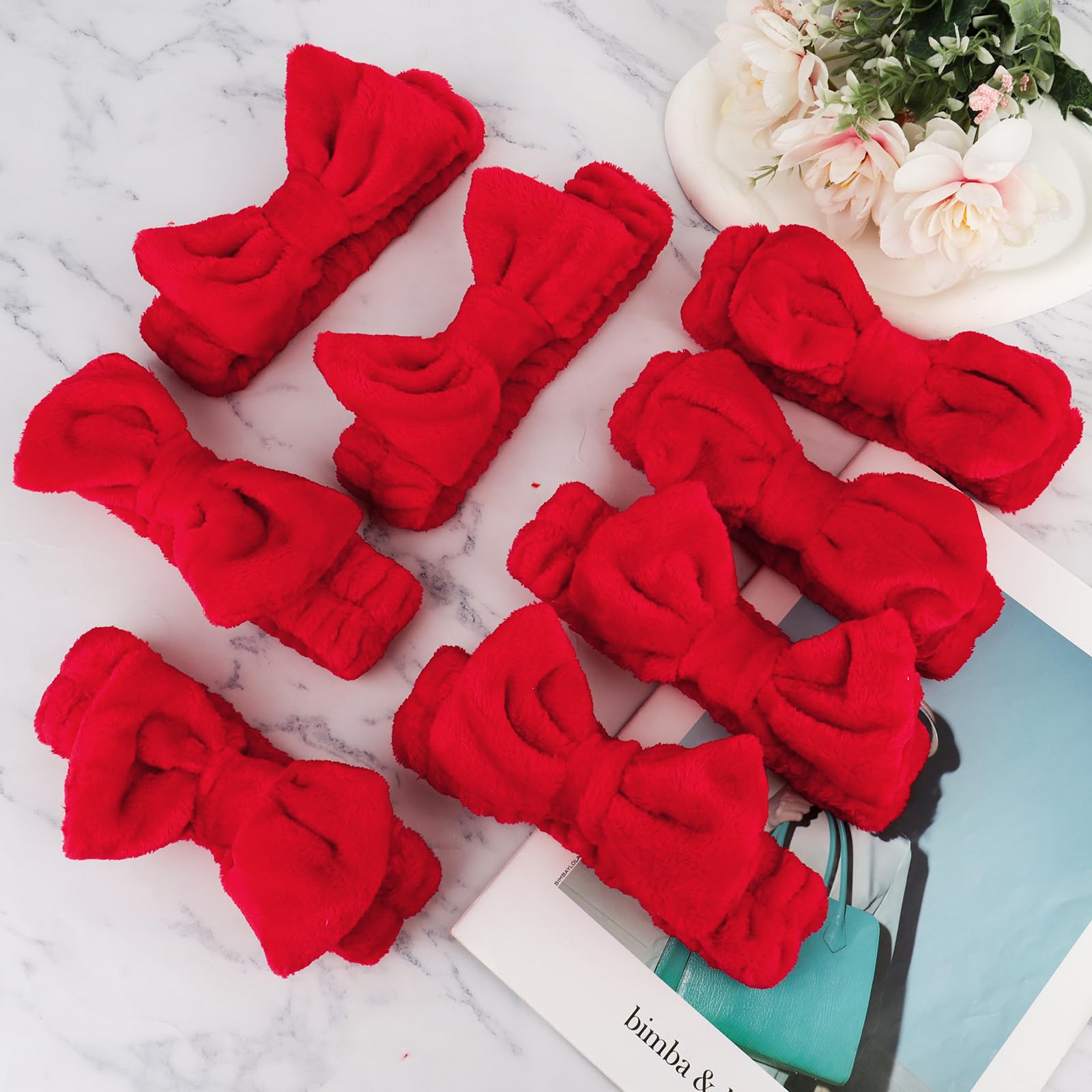 Ondder Spa Headband 8-Pack | Soft Coral Fleece Face-Washing Headbands with Bow