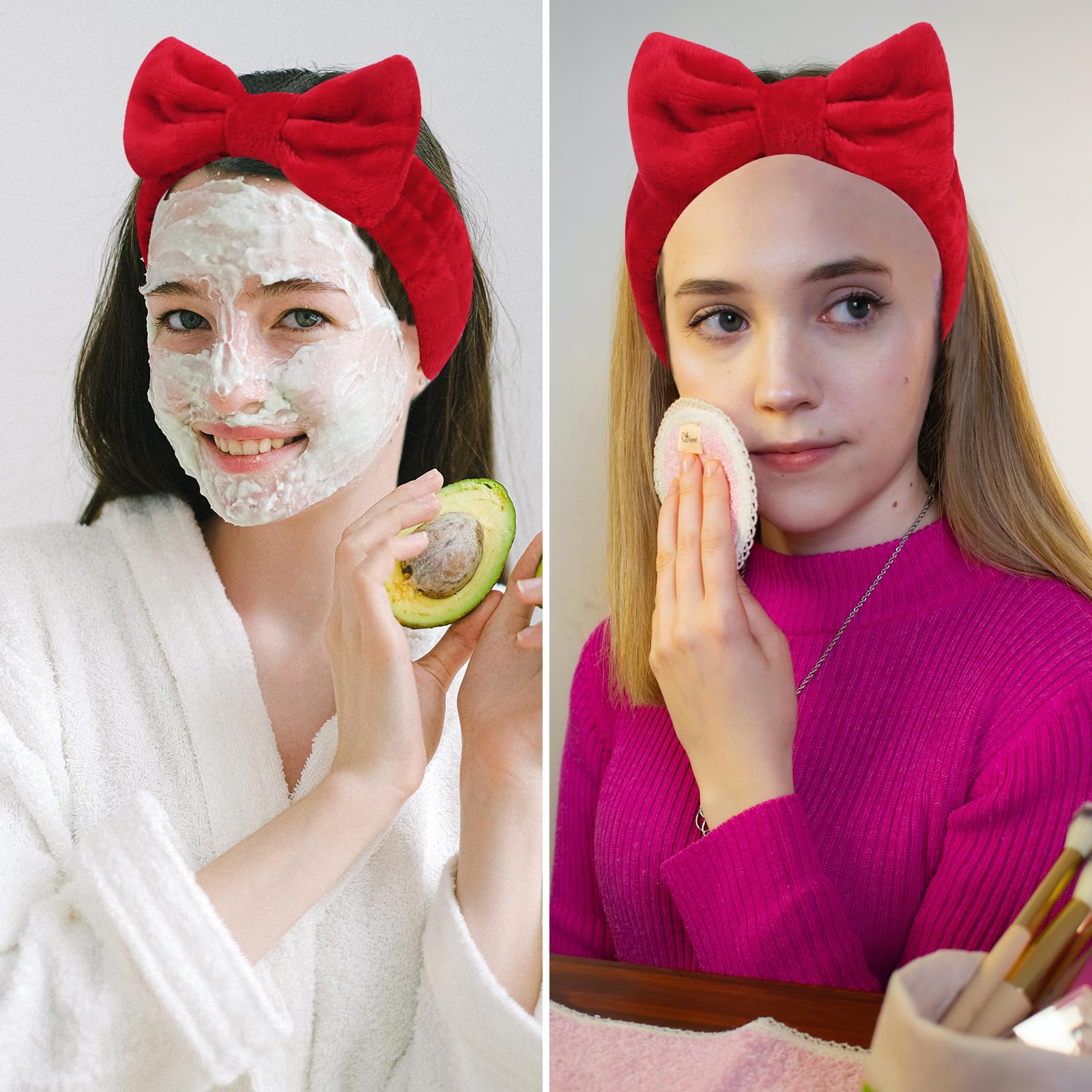Ondder Spa Headband 8-Pack | Soft Coral Fleece Face-Washing Headbands with Bow