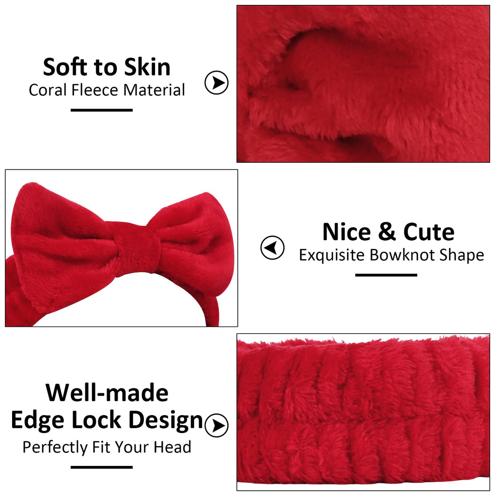 Ondder Spa Headband 8-Pack | Soft Coral Fleece Face-Washing Headbands with Bow