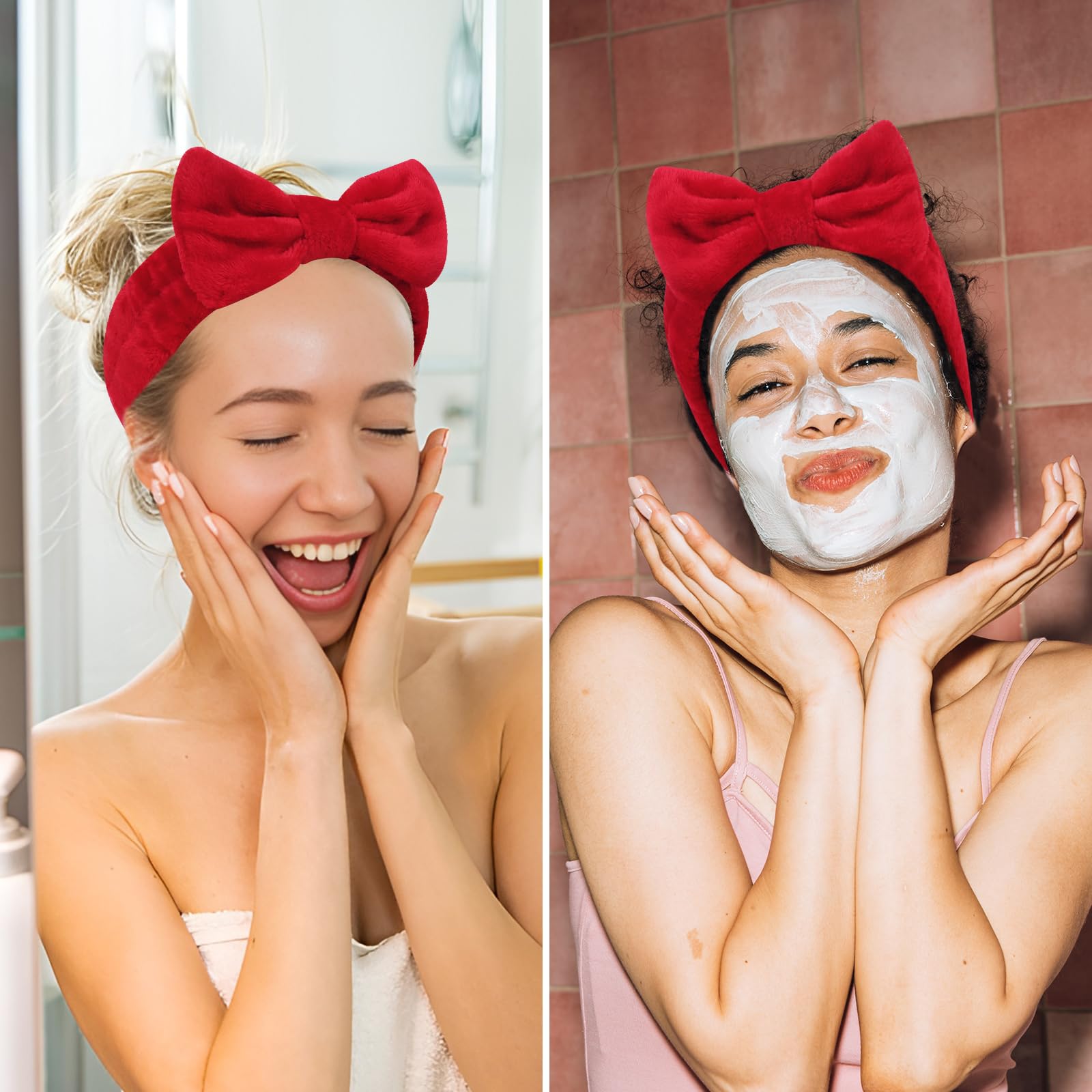 Ondder Spa Headband 8-Pack | Soft Coral Fleece Face-Washing Headbands with Bow