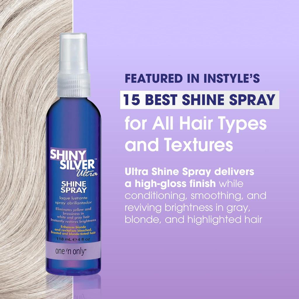 One 'N Only Shiny Silver Ultra Shine Spray – Blonde Shine, Brass Neutralizer, UV & Heat Protection (4 oz) Pack of 2