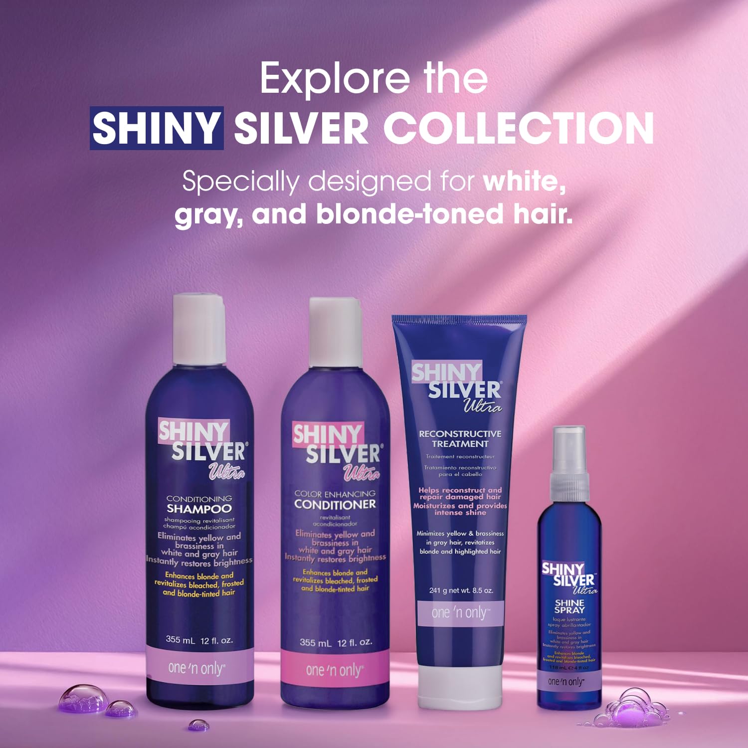 One 'N Only Shiny Silver Ultra Shine Spray – Blonde Shine, Brass Neutralizer, UV & Heat Protection (4 oz) Pack of 2