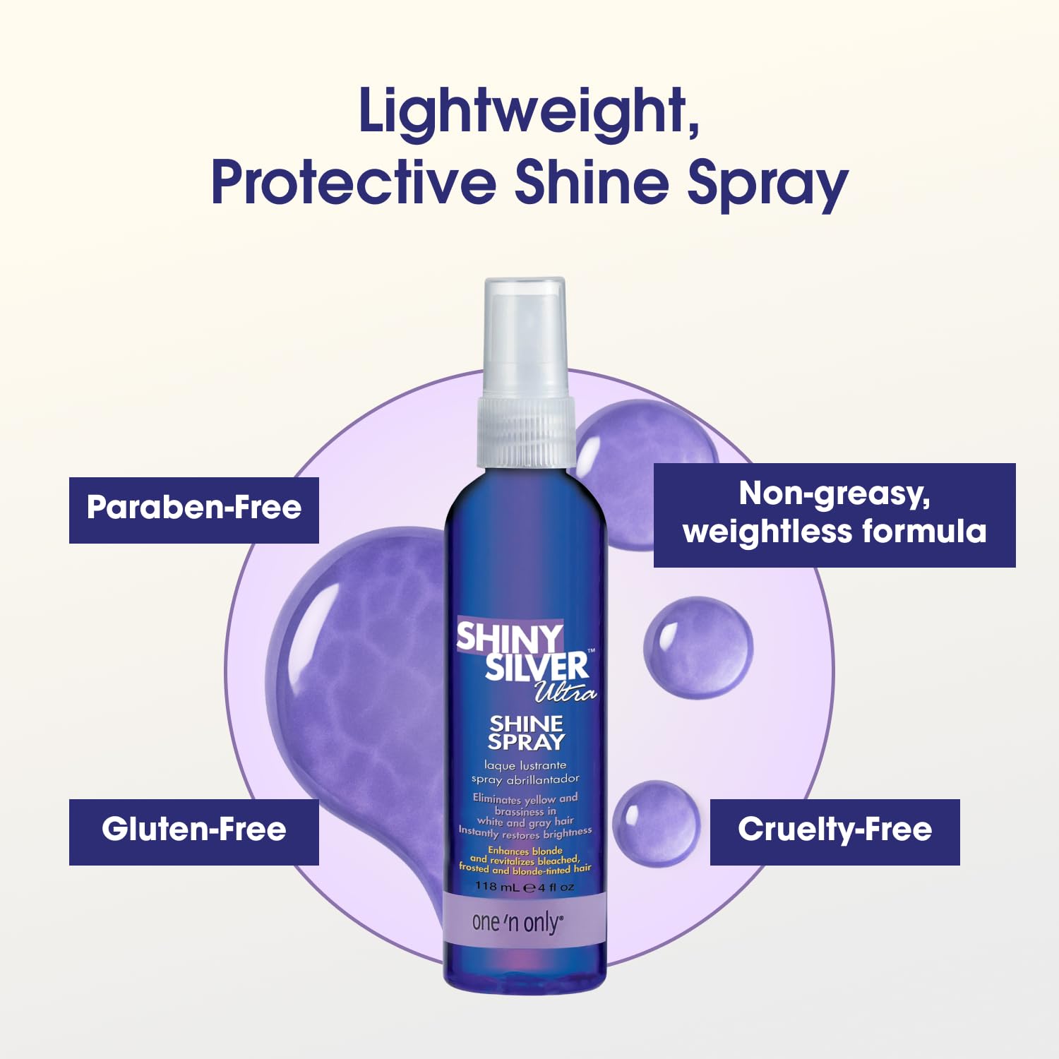 One 'N Only Shiny Silver Ultra Shine Spray – Blonde Shine, Brass Neutralizer, UV & Heat Protection (4 oz) Pack of 2