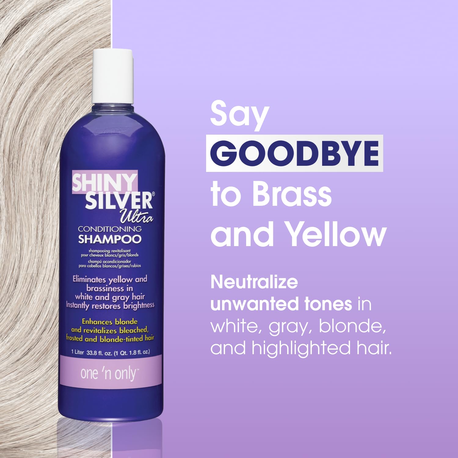 One 'N Only Shiny Silver Purple Shampoo with Argan Oil - Toner for Blonde, Gray, White & Highlighted Hair