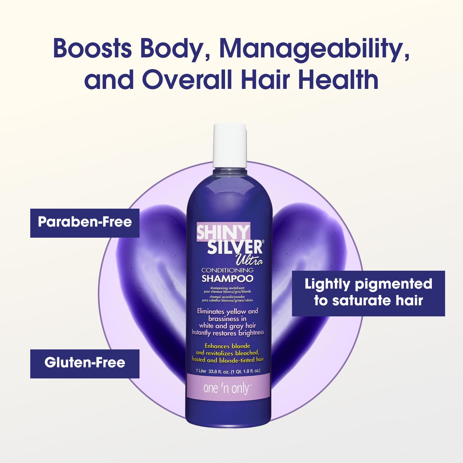 One 'N Only Shiny Silver Purple Shampoo with Argan Oil - Toner for Blonde, Gray, White & Highlighted Hair