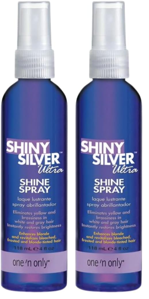 One 'N Only Shiny Silver Ultra Shine Spray – Blonde Shine, Brass Neutralizer, UV & Heat Protection (4 oz) Pack of 2