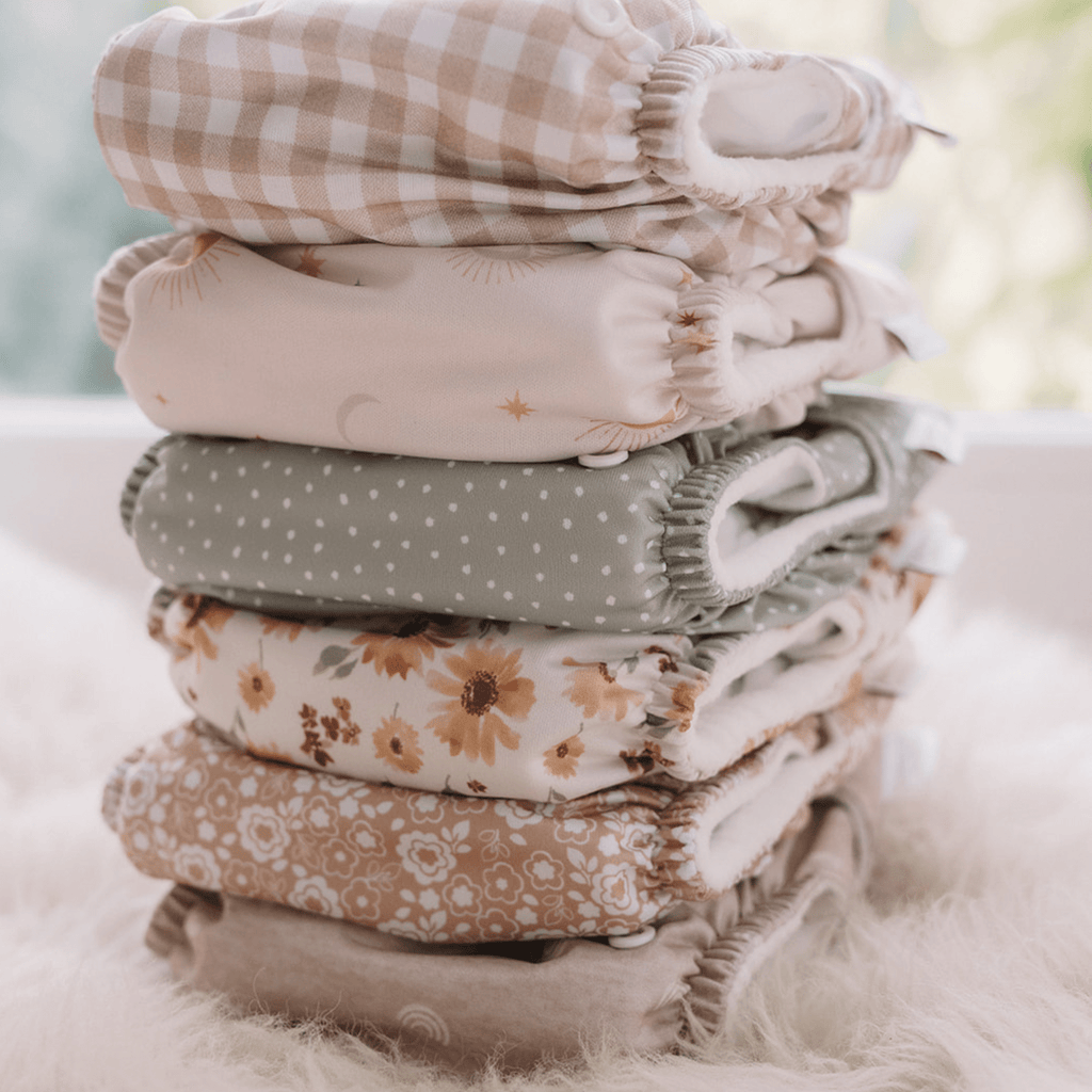 One Size All-In-One Reusable Cloth Nappy - Gingham Taupe