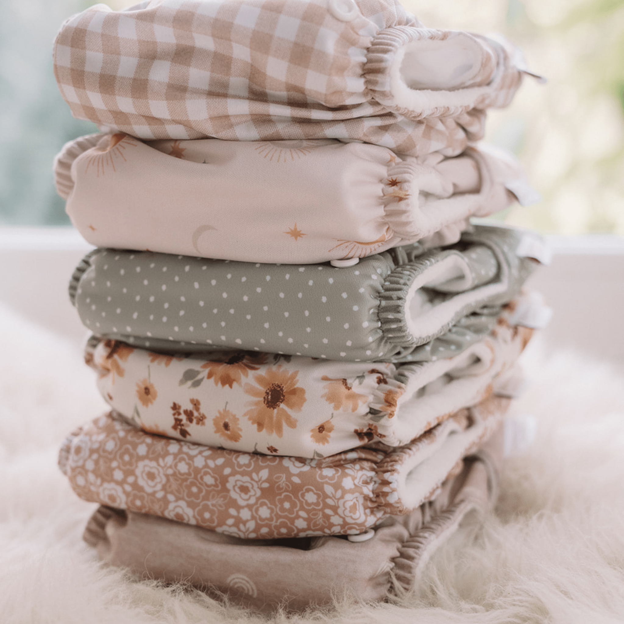 One Size All-In-One Reusable Cloth Nappy - Gingham Taupe