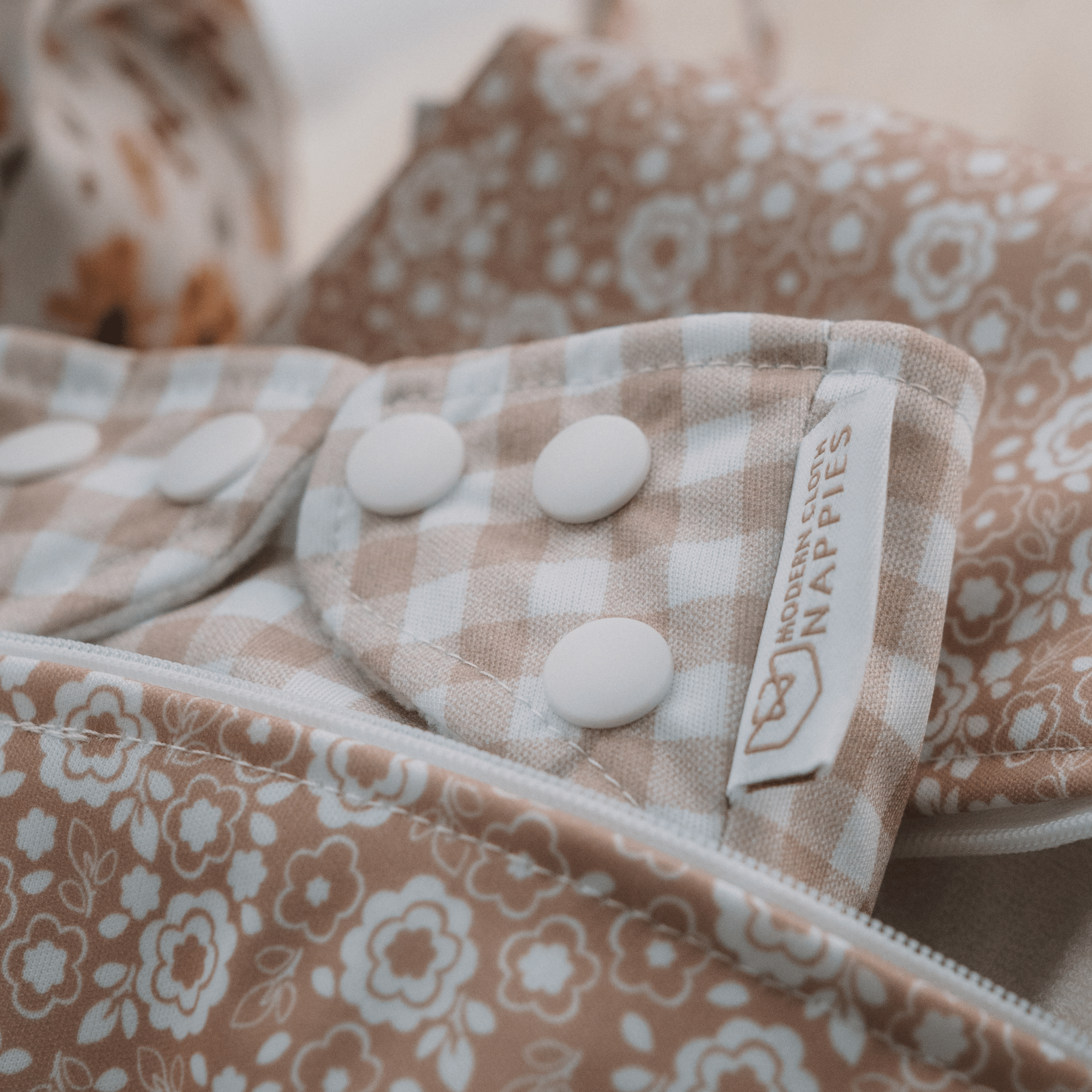 One Size All-In-One Reusable Cloth Nappy - Gingham Taupe