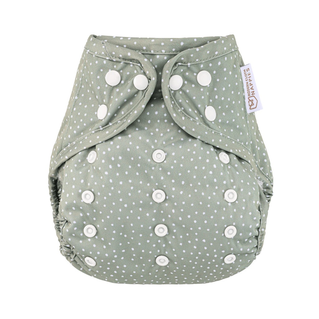 One Size Reusable Cloth Nappy Wrap - Dottie - Sage