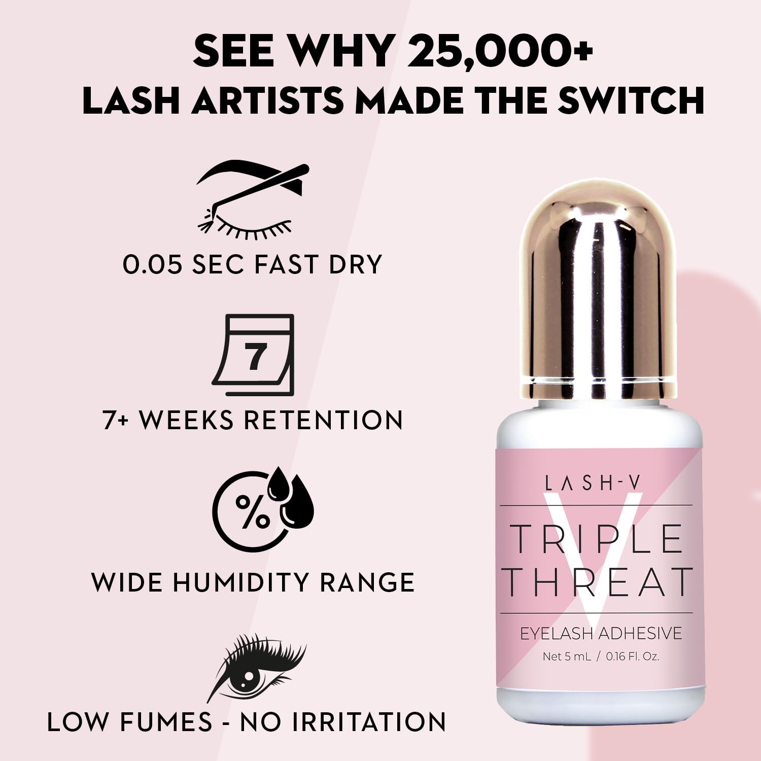One V Salon Strong Triple Threat Lash Glue – 0.17 oz / 5 ml | 0.5s Dry, 7+ Weeks Retention