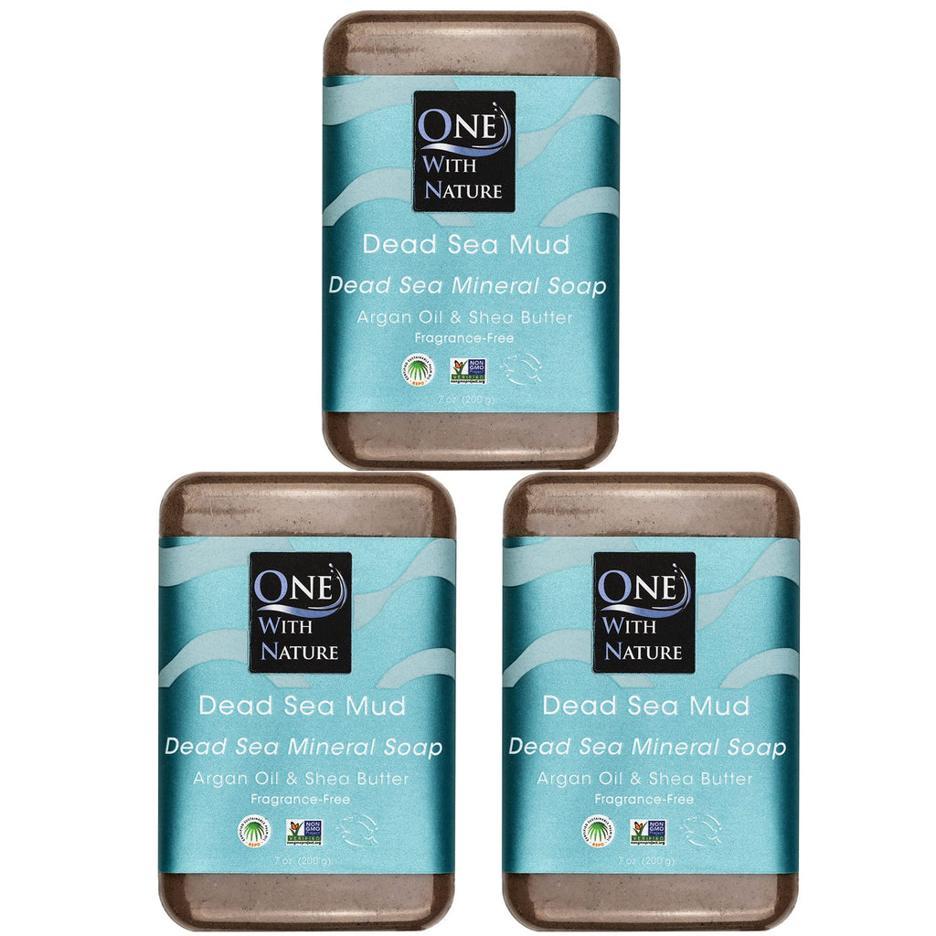 One With Nature Dead Sea Mineral Mud Soap Bar, 7 oz – Fragrance Free, Shea Butter, Argan Oil