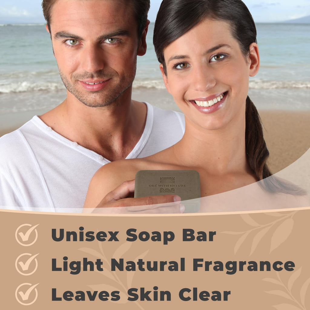 One With Nature Dead Sea Mineral Mud Soap Bar, 7 oz – Fragrance Free, Shea Butter, Argan Oil