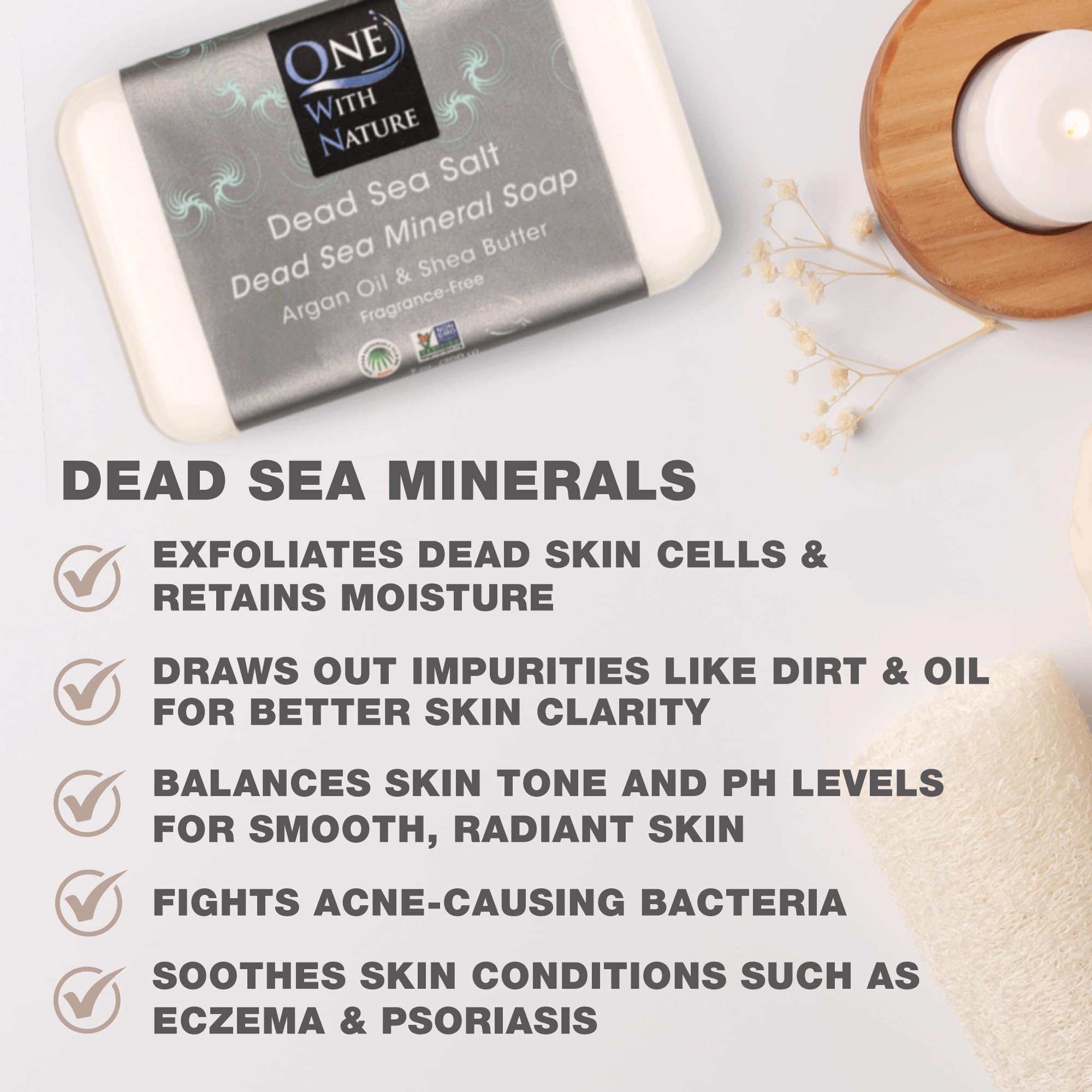 One With Nature Dead Sea Soap 3Pk – Detoxifying Mud, Charcoal & Salt Bars